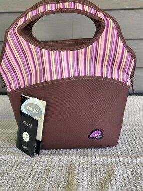 Thermos Raya Insulated Lunch Tote Brown Purple Stripes Carry All- 12 Can NWT